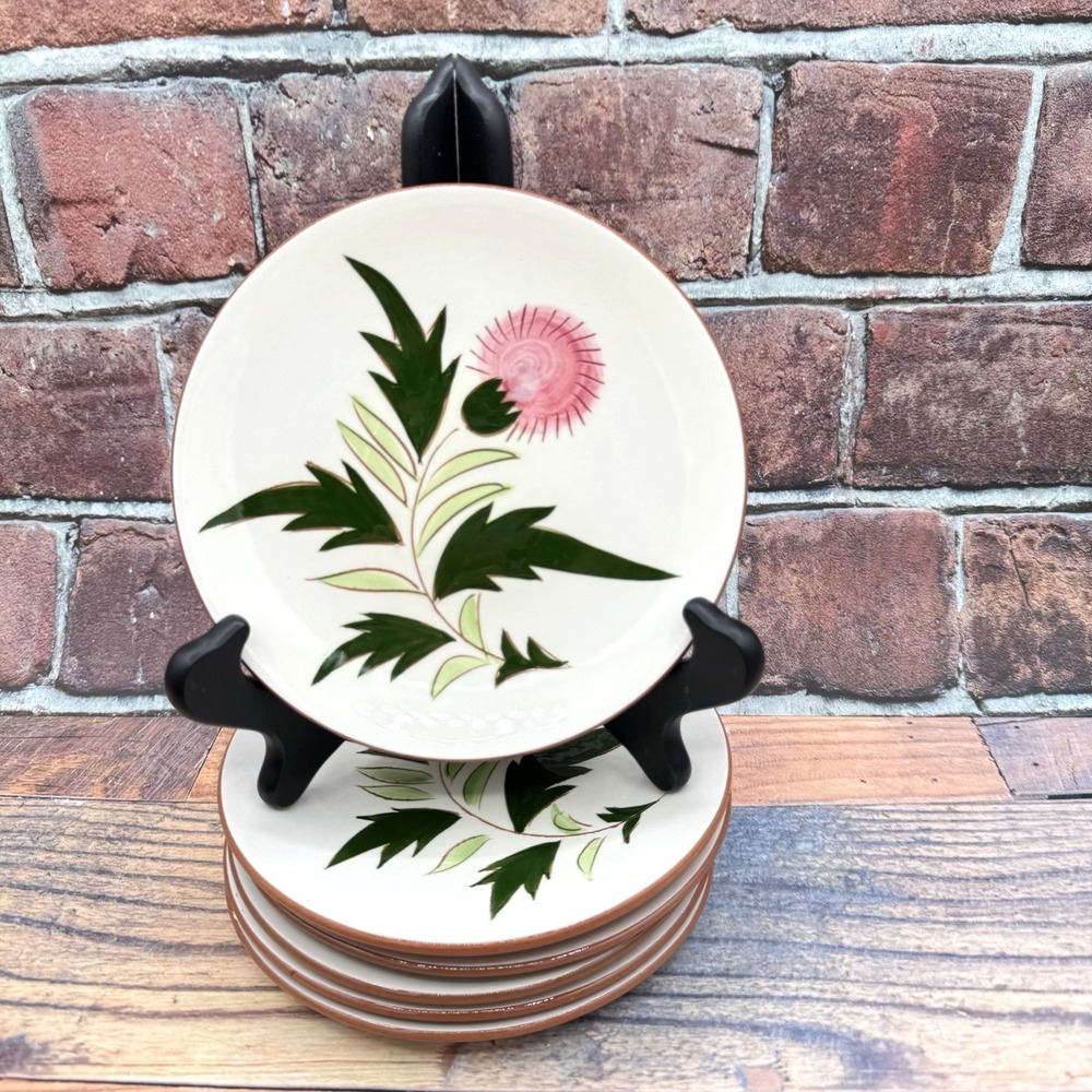 Stangl Pottery Pink Thistle Side Plates Bread Butter Set of 6 Vintage Cottagecor